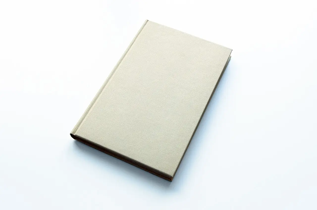 A plain closed notebook on a light surface